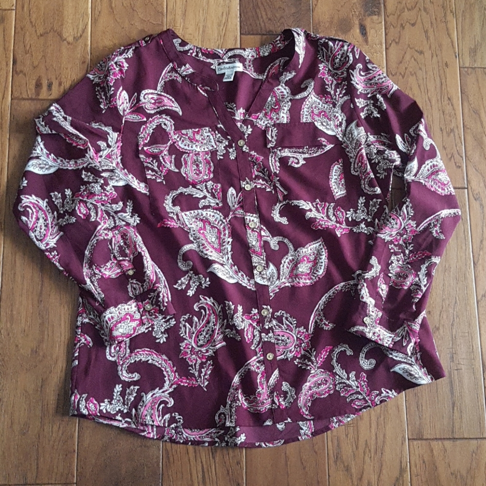 Croft & Barrow Paisley Patterned Blouse Women's Size Petite Large